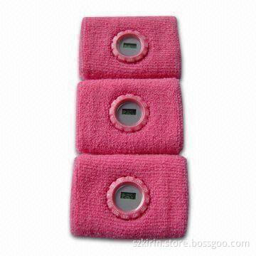 Sweatband with Digital Watch, Made of 80% Cotton + 12% Elastic + 8% Nylon
